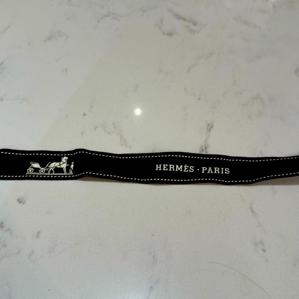 Hermes Black and White Ribbon Tie - Hermes Paris Logo